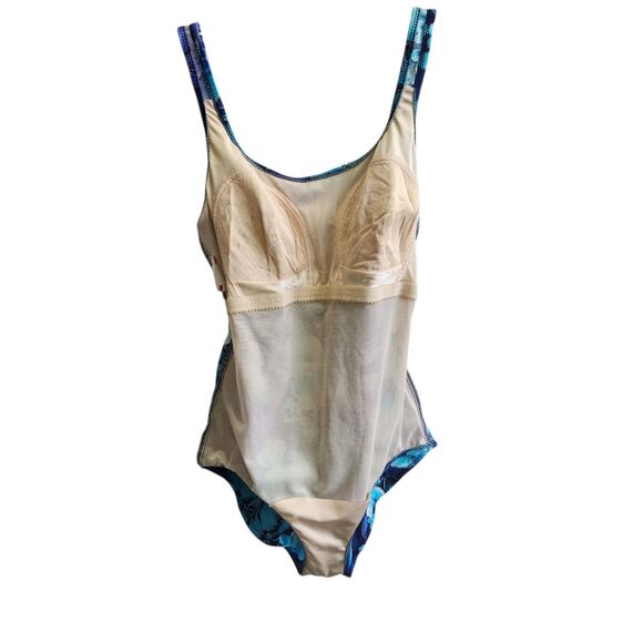 Roxanne 1 Piece Swim Suit-Floral-Metalic Thread-Silver Accent-Ruching-12/34C - Picture 7 of 10